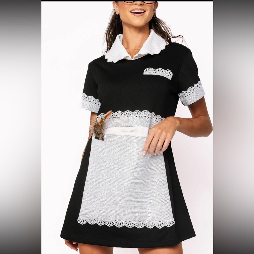 Queen of Sparkles Black & White French Flirty Maid Dress Costume  NWT Size L - Picture 4 of 4